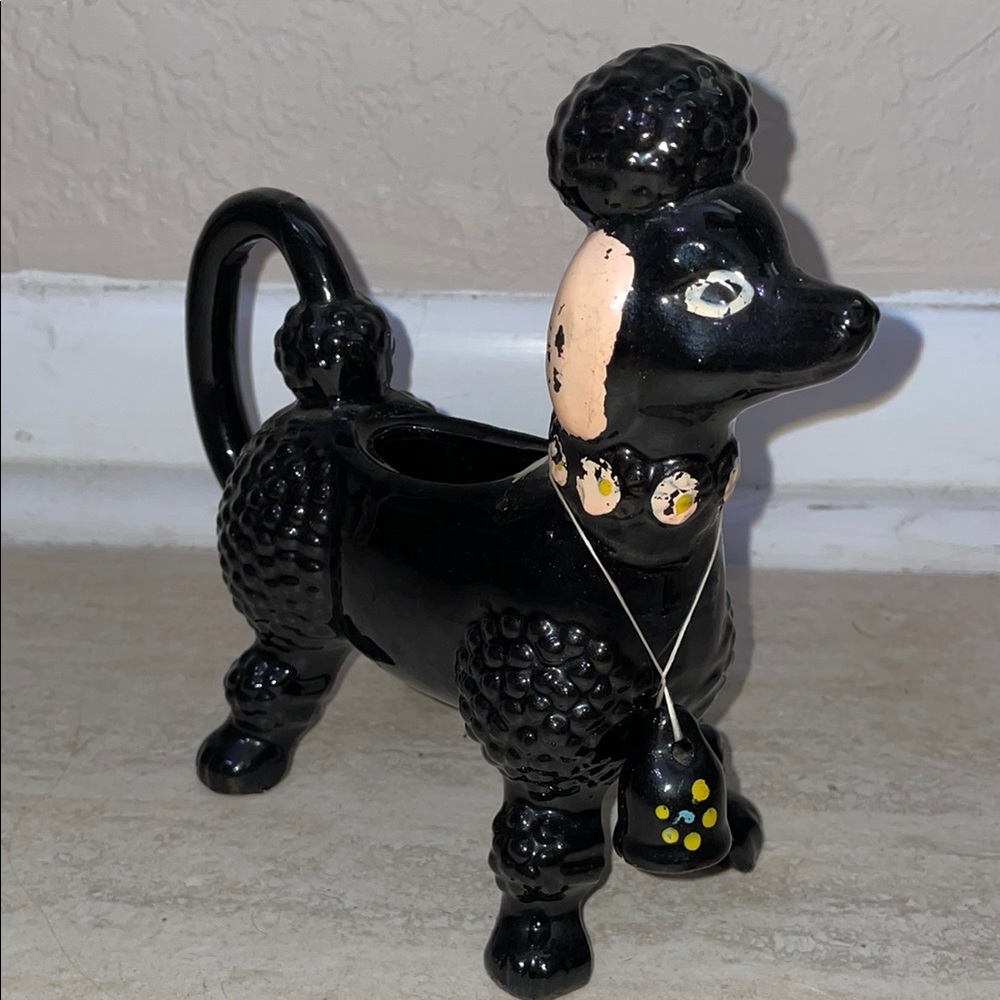 Vintage Redware Poodle & Bell Ceramic Sugar Bowl  Painted, Planter figurine